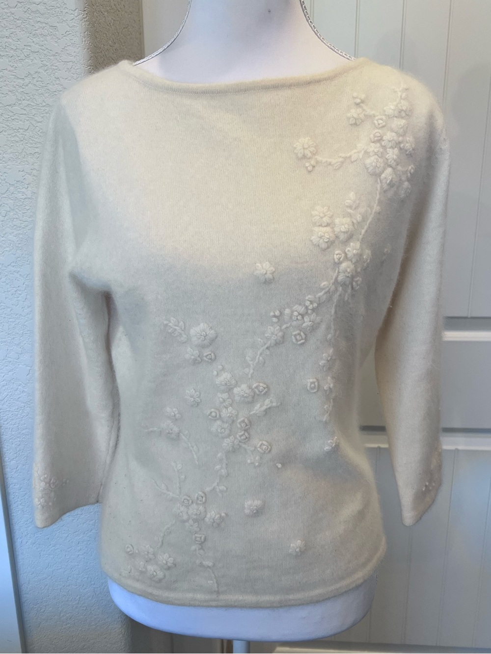 Vintage Lambs Wool Angora Blend Floral Embroidered Sweater UK14 Marks & Spencer